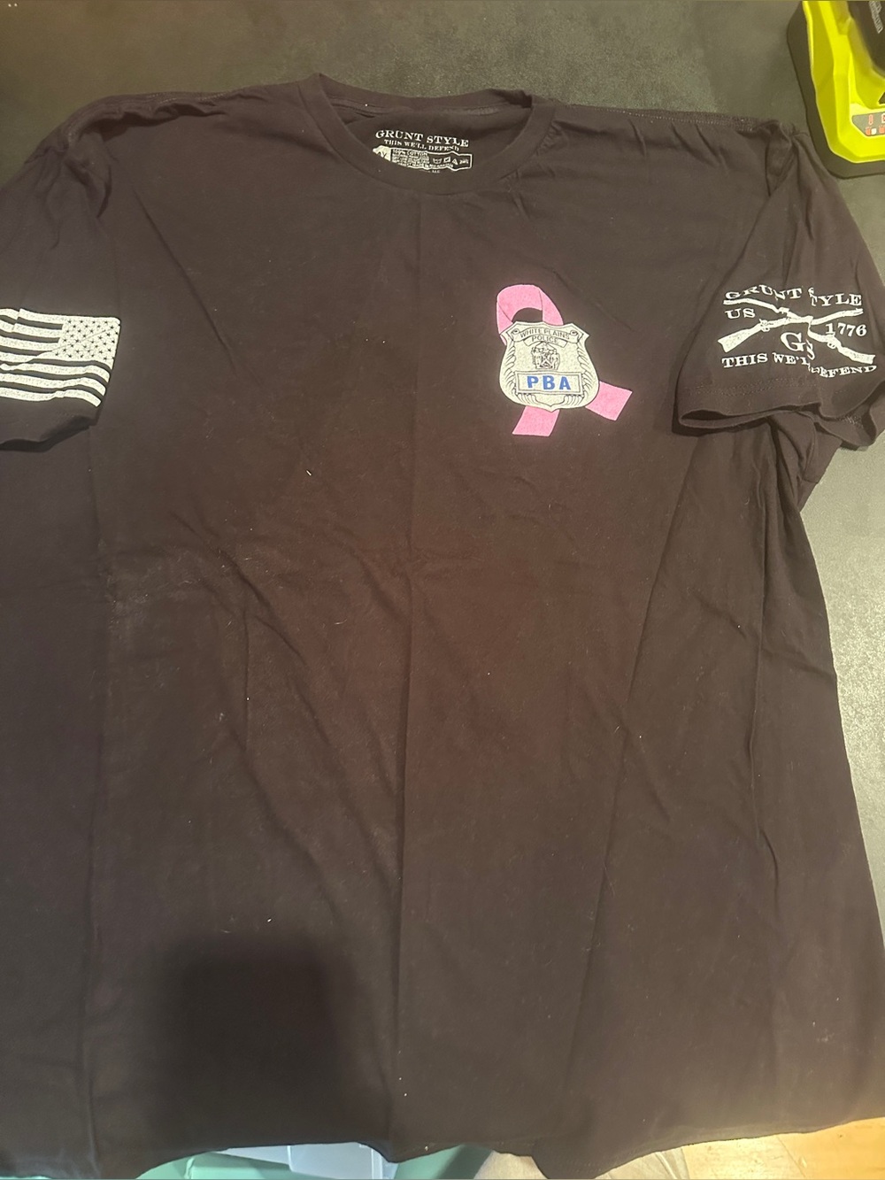 4XL GRUNT STYLE  Short Sleeve Tee with Pink Ribbon Badge for BREAST CANCER 🩷